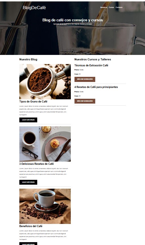 Landing Blog de Café